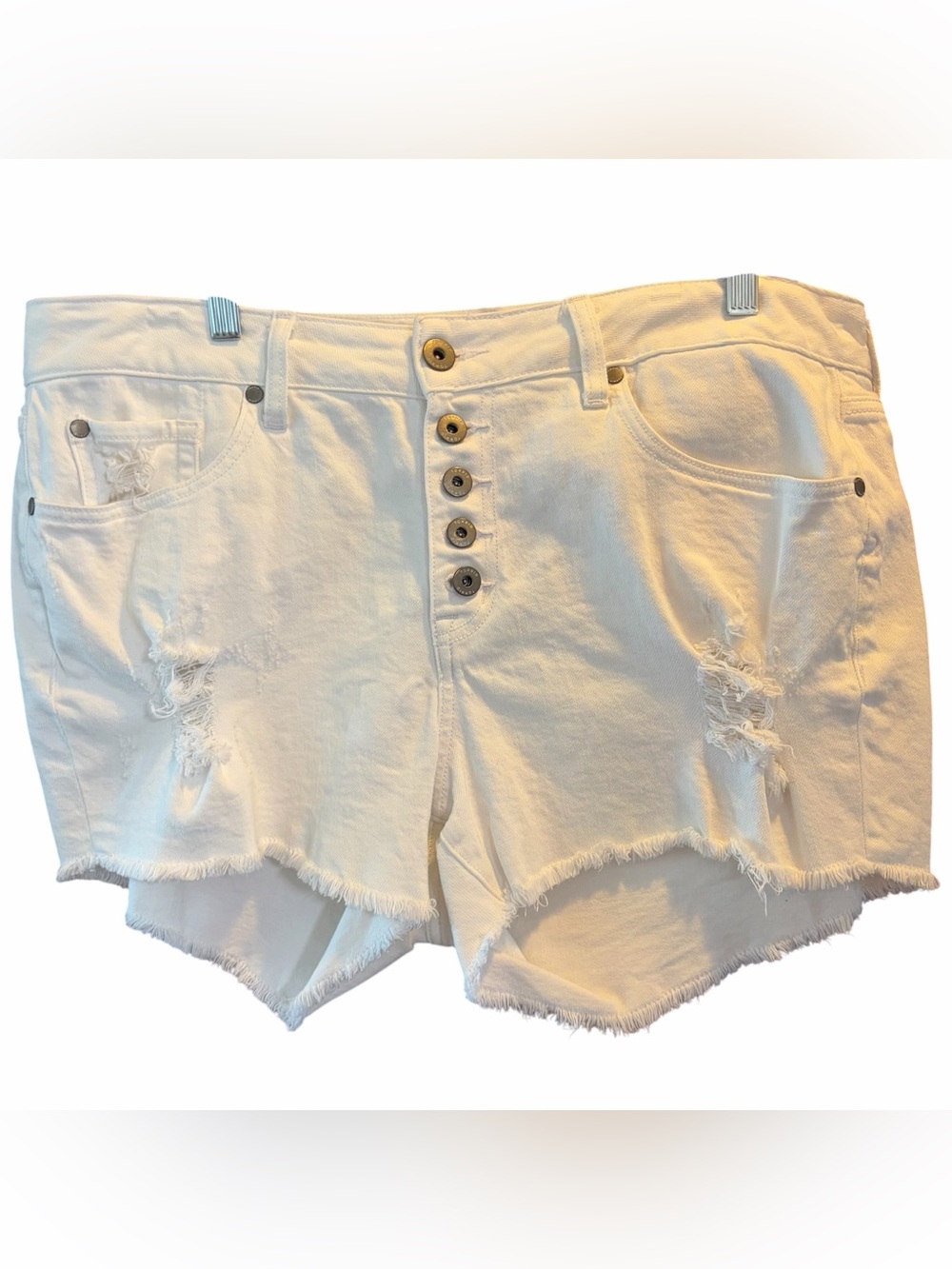 torrid White High-Waist Button-Front Distressed Jean Shorts